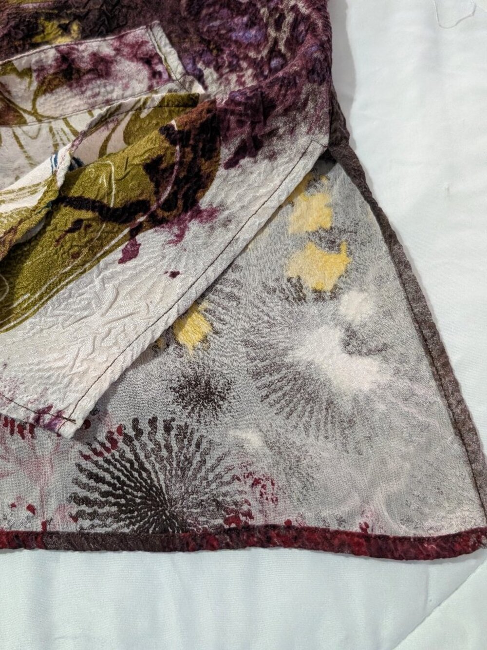 CITRON Blouse L Santa Monica Silk Multicolor Abstract Watercolor Button Front - Picture 8 of 14